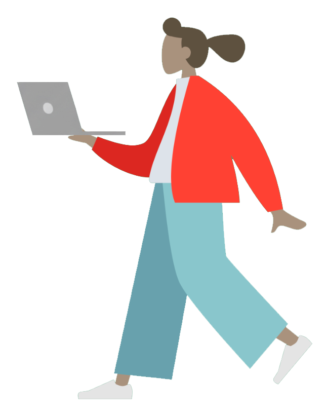 Person walking with a laptop